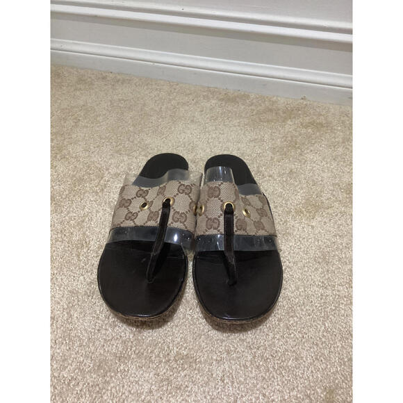 Gucci Supreme canvas flip flops Brown Size 8B - Picture 1 of 3